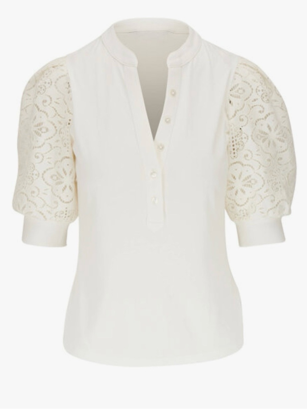 Veronica Beard Cream Lace Puff Sleeve Blouse